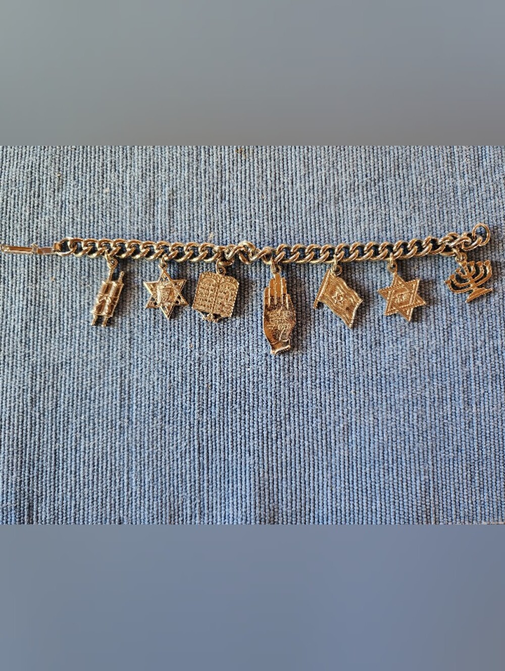 Vintage Jewish Religious Silver Tone Charm Bracelet